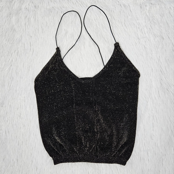 Free People Skinny Strap Seamless Brami Black and Gold Lurex - Picture 2 of 8